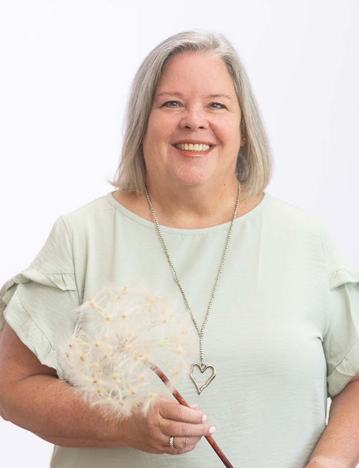 Portrait of Sandy Mitsch with text 'Hi, I'm Sandy'